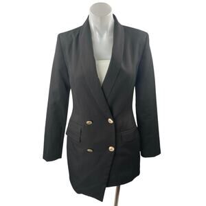 Unique21 Black Asymmetric Double Breasted Long Sleeve Mini Blazer Dress Size 2